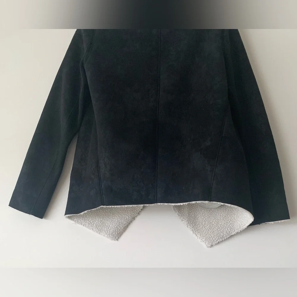 The Kooples Sport Black Suede Sherpa Lined Open Front Jacket Women Sz S Outdoor